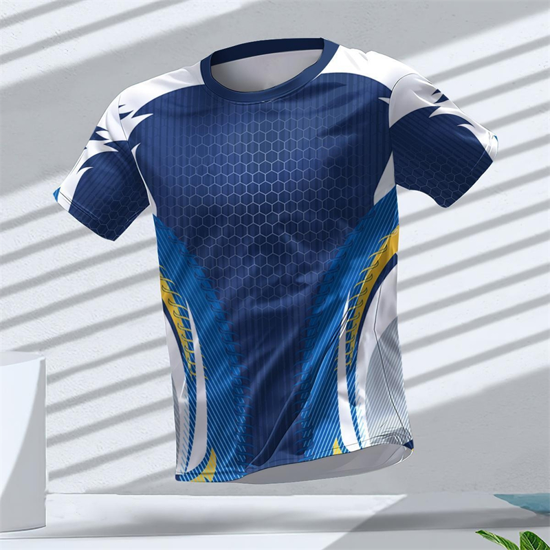 Table Tennis China - 幾何学グラフィック 3D プリントスポーツ Tシャツ夏カジュアルランニング卓球 Tシャツトレンディなストリートメンズ Tシャツファッション