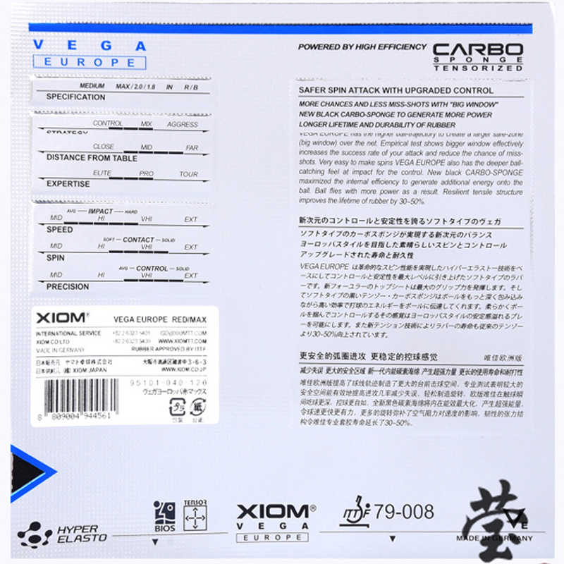 XIOM VEGA EUROPE 卓球ラバー ピンポンラバー - Table Tennis Germany のレビューと価格